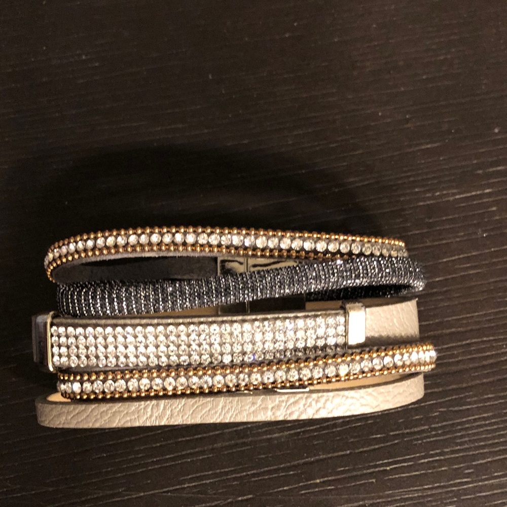 Rhinestone Wrap Bracelet in Black, Silver and Gold
